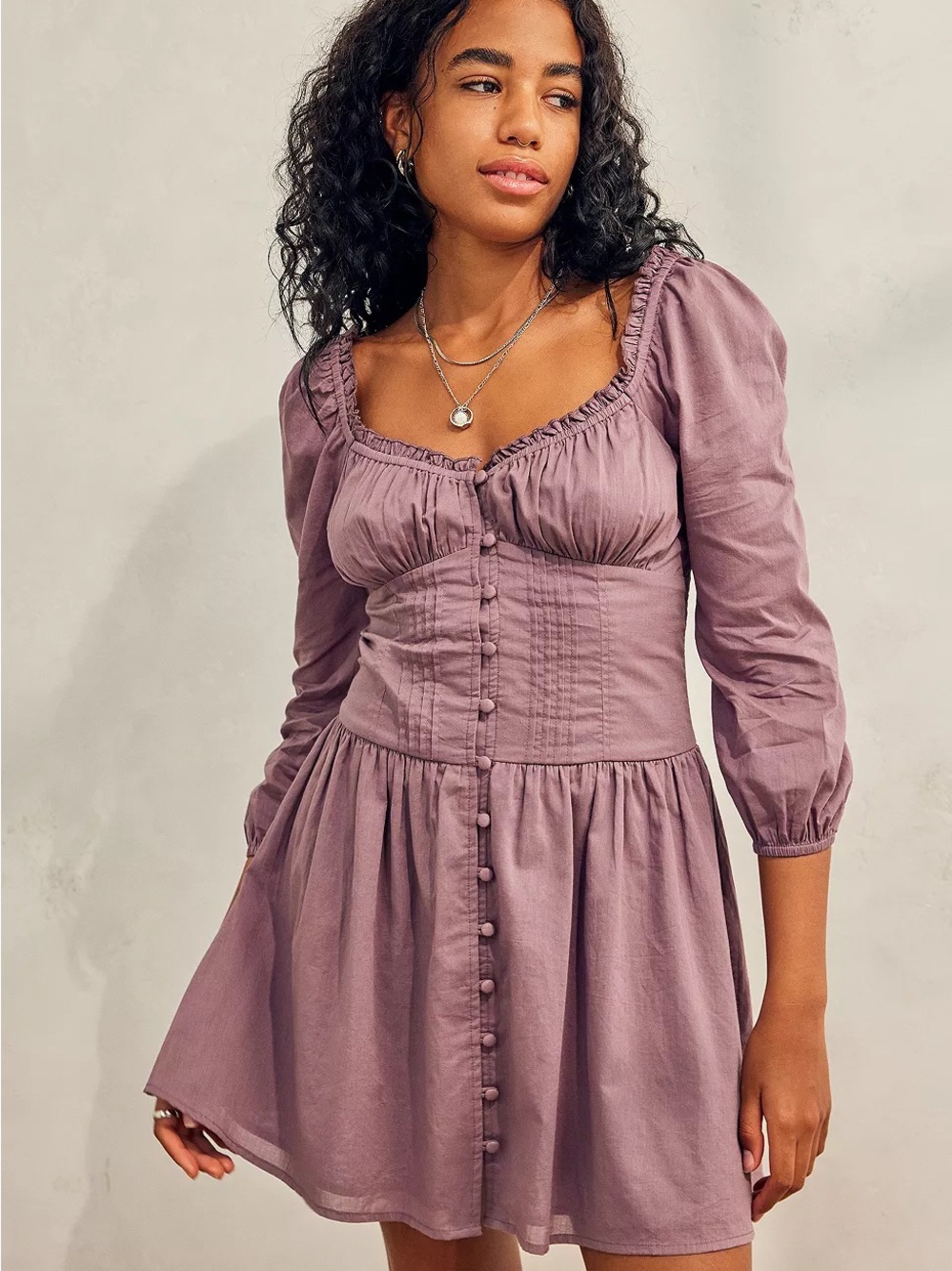 BDG Urban Outfitters Lydia Prairie Coset Mini Dress - Vintage Plum